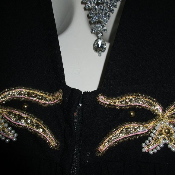 VINTAGE 70s JUMPSUIT PANTS BLACK WIDE LEG DISCO PALAZZO SEQUIN WAIST  28 Small - Picture 13 of 15